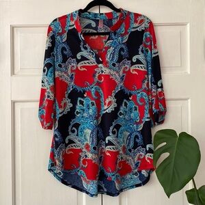 DazzleUp Tunic Top Swim Cover Up Paisley Patriotic‎ Print Beach Vacation Resort